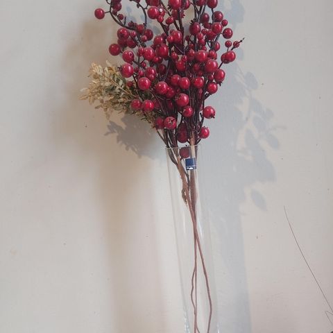 LEONARDO. 42 cm høy gjennomsiktig vase med røde "bær".