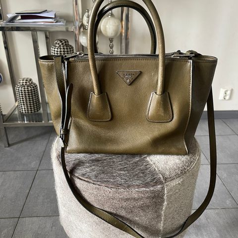 PRADA Glace Calf Twin pocket tote Oliva