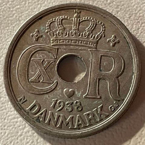 25 øre 1938 Danmark Kong Christian X