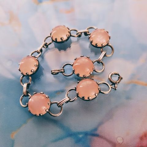 Delikat vintage armbånd med rosa kvarts i sølv 925