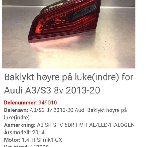 baklykt audi A3