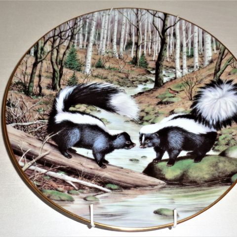 Franklin Mint  1981-The Woodland Year-Striped Skunks at a March  Stream.
