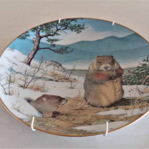 Franklin  Mint 1981-The Woodland  Year-Woodshucks in the February  Thaw