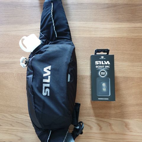 Silva scout 2RC 350 lumen USB-oppladbart hodelykt og Silva Flow 6X drikkebelte