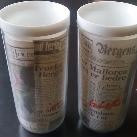 Vintage/retro krus med reklame for Bergens Tidende, kr 50 for begge