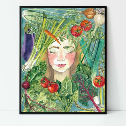 Plakat uten ramme " She in veggies" 30x40 cm