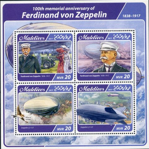 FERDINAND VON ZEPPELIN - STORT FLOTT MINIARK POSTFRISKT FRA MALDIVENE