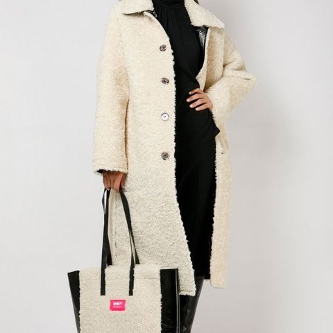 Oof wear long coat in white eco-sheepskin, str. 42