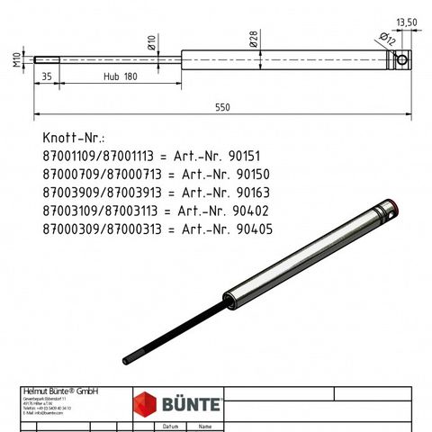 Påløpsdemper Knott/Avonride, KV-KF13, øgle/M10 gjengstang, L=54cm