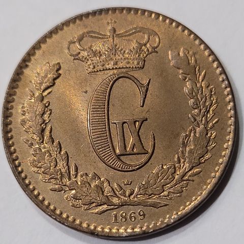 1  Skilling 1869, Christian IX, Danmark ,  Perfekt kvalitet 0/01