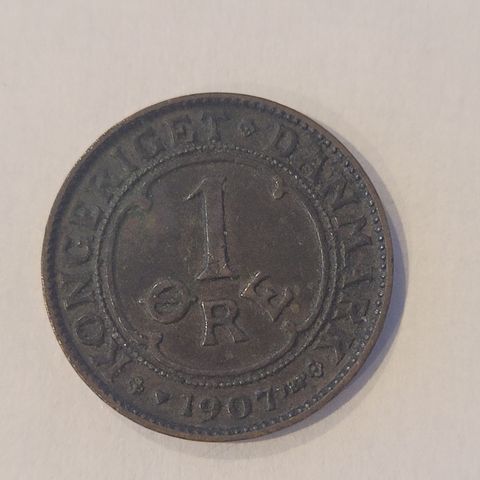 1 Øre 1907 Danmark,  flott kvalitet