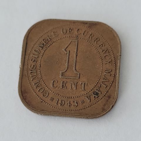 1 CENT 1943, commissioners of currency Malaya