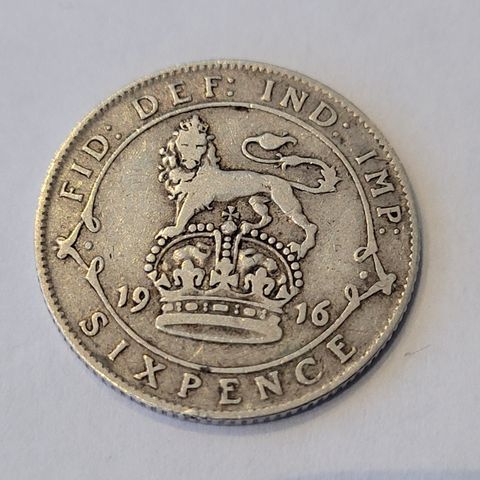 United Kingdom, 6 pence 1916, George V, sølv 0.925