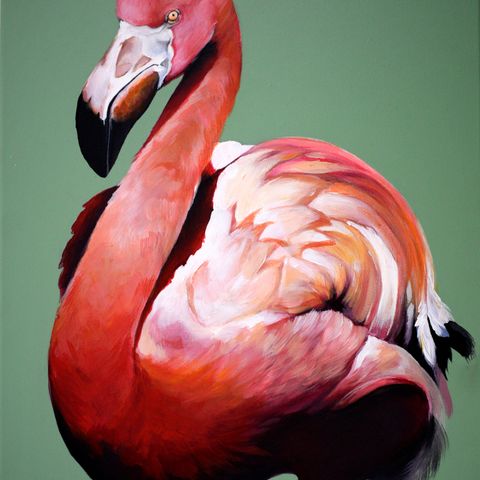 Fantastisk akrylmaleri av en flamingo, 70x50cm