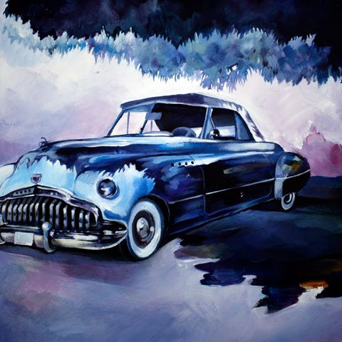 Akrylmaleri av Buick bil, 70x50cm