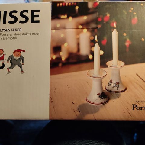 2 lysestaker fra Porsgrunn porselen  med nisse motiv