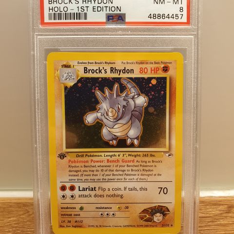 Pokémonkort. Gym Heroes Brock's Rhydon Holo 1st Edition