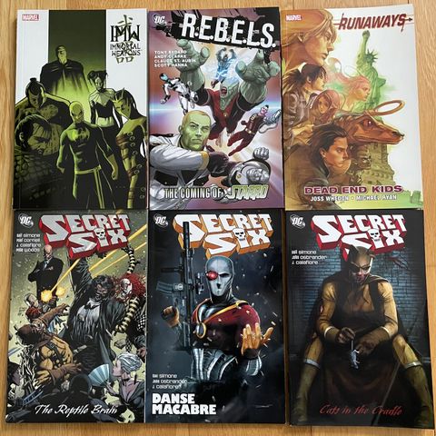 Diverse comics på engelsk; X-Men, Secret Six, The Sandman mfl.