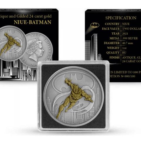 NIUE 2021 BATMAN™ - 1 OZ sølv ANTIQUE and Gilded 24K gold