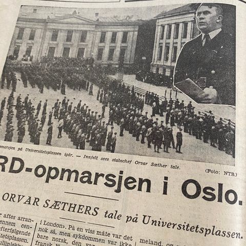 Morgenbladet 8. mai 1941: Hirdoppmarsj Oslo- bilde. Borgestad krigsforlist