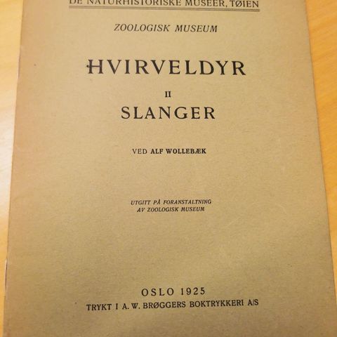 Hvirveldyr 2 Slanger, 1925.