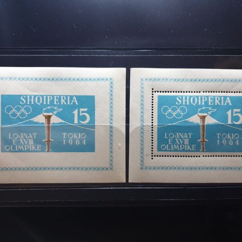 2 Blokker 1962 år OL Tokio 1964 Albania frimerker. Katalogverdi kr. 700,-