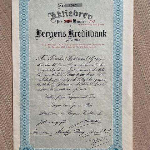 Aksjebrev Bergen Kreditbank