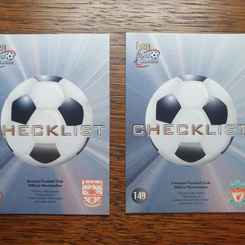 2stk Futera Fans Selection - #149 Checklist for Arsenal & Liverpool (2000)