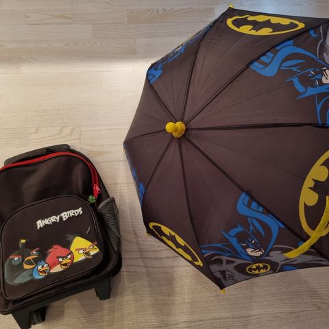 Angry Birds koffert og Batman paraply
