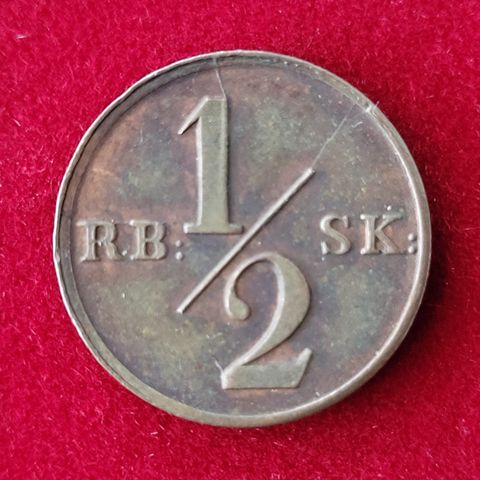 Skilling. 1/2 Rigsbankskilling 1838.   Veldig fin mynt