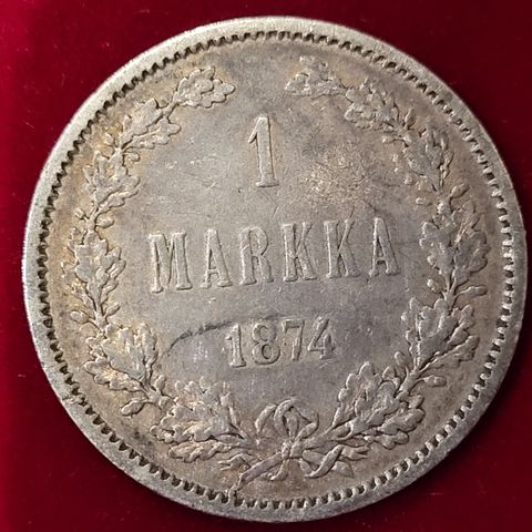 1 MARKKA 1874 , Finnland Alexander II, Sølv 0.868