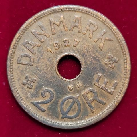 2 ØRE 1927 N. Danmark , Christian X ,  vanskelig mynt