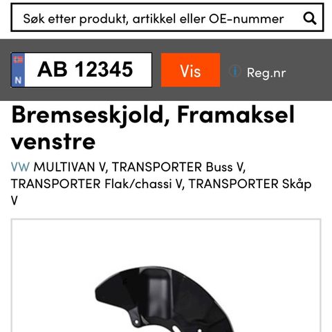 Bremseskjold, Framaksel venstre Transporter V , T5