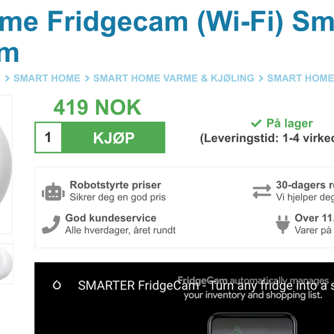 Smarter Fridge Cam (kjøleskapskamera)