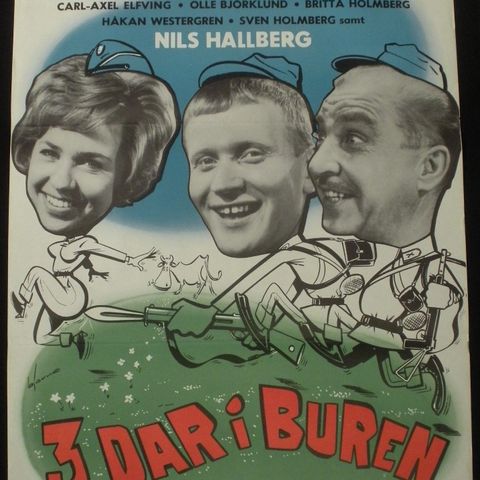 KINOPLAKAT "3 DAR I BUREN" med Anita Lindblom, Thore Skogman,  SVEN INGVARS.