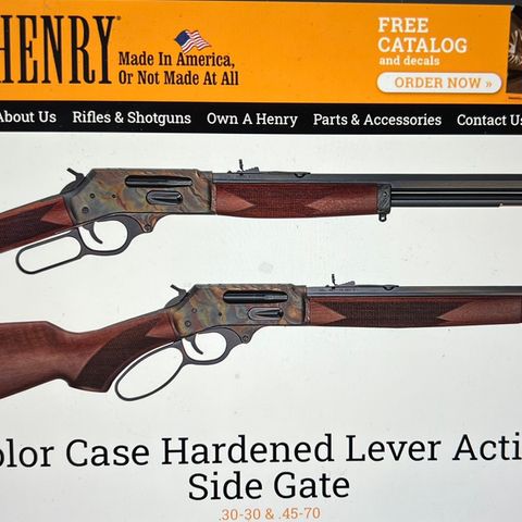 Henry lever action rifle kal 45-70 ønskes kjøpt.