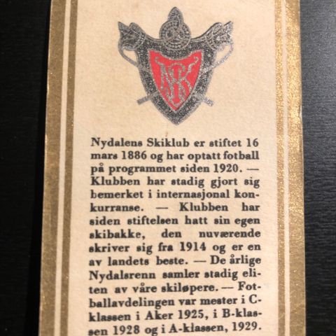 Nydalens skiklub 1886 fotball 1920 Conrad Langaard sigarettkort 1930
