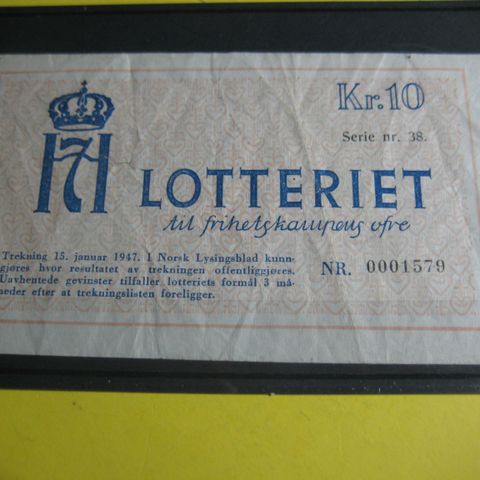 H 7 Lotteriet  kr 10 serie 38  1947