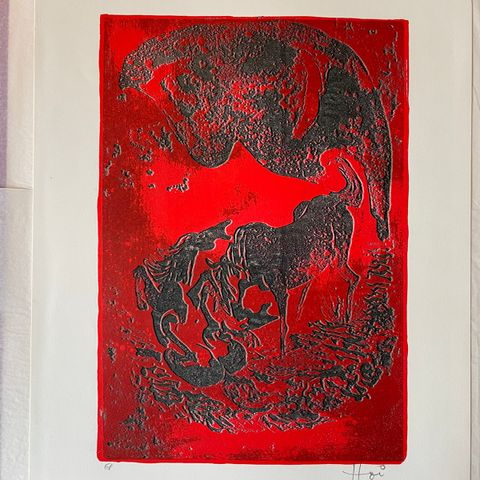 Hoï, vietnamesisk kunstner, «En rouge et noir», litografi