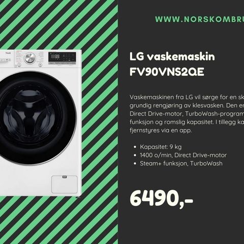 LG vaskemaskin FV90VNS2QE | 24 mnd garanti på alle varer!