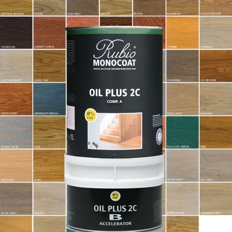 Rubio Monocoat Oil Plus 2C, ettstrøks hardvoks treolje i 40 farger