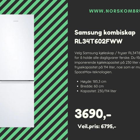 Samsung kombiskap RL34T602FWW | 24 mnd garanti på alle varer!