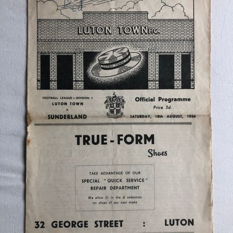 Program  Luton Town - Sunderland 1956