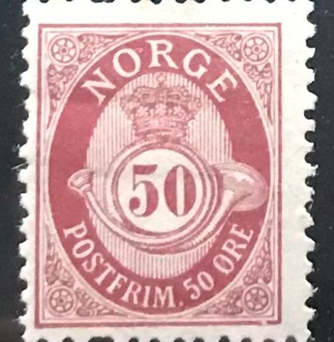 Norge frimerker ustemplet, nk 72 *, 50 øre Knutsen Grovtagget 1895, pent