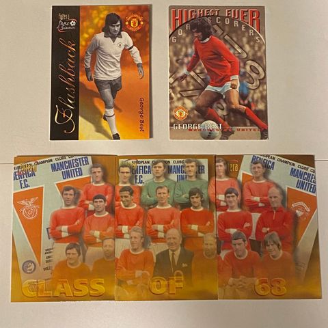 George Best Manchester United, 2 fotballkort + lagbilde 3 kort