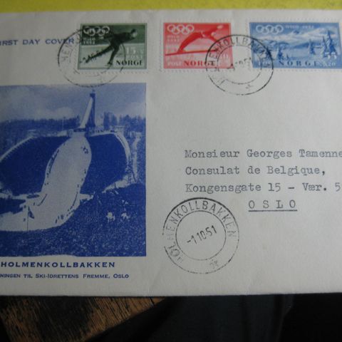 FDC  OL 1952 st 1-10-1951 Holmenkollbakken