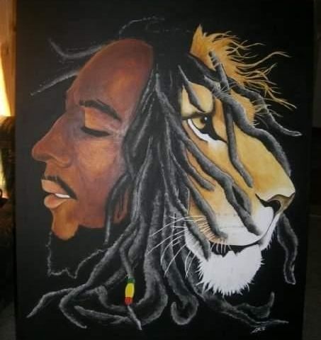 Akryl maleri Bob Marley / Løve 80x100