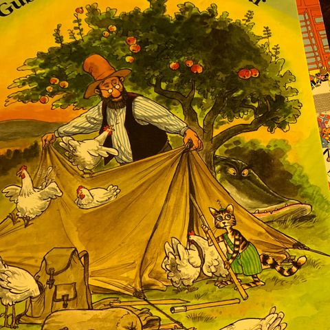 Sven Nordqvist sin bok Gubben og katten på telttur til salgs