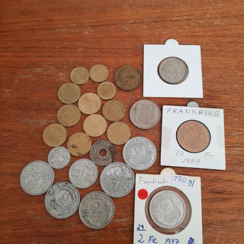 Samling med mynter fra Frankrike - Francs og Centimes