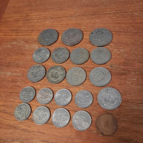 Samling med mynter fra Storbritannia -  21 stk - Shilling / Pence